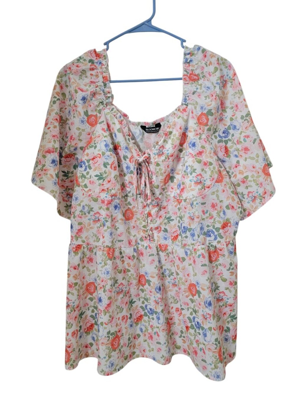 Bloomchic Size 22-24 Multi-Color Floral Peasant Blouse